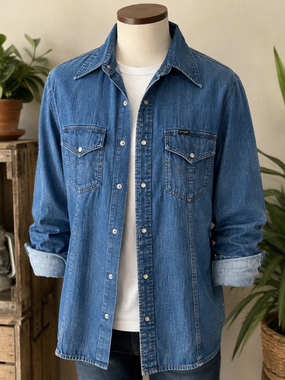 Vintage Wrangler Men's Blue Denim Jacket